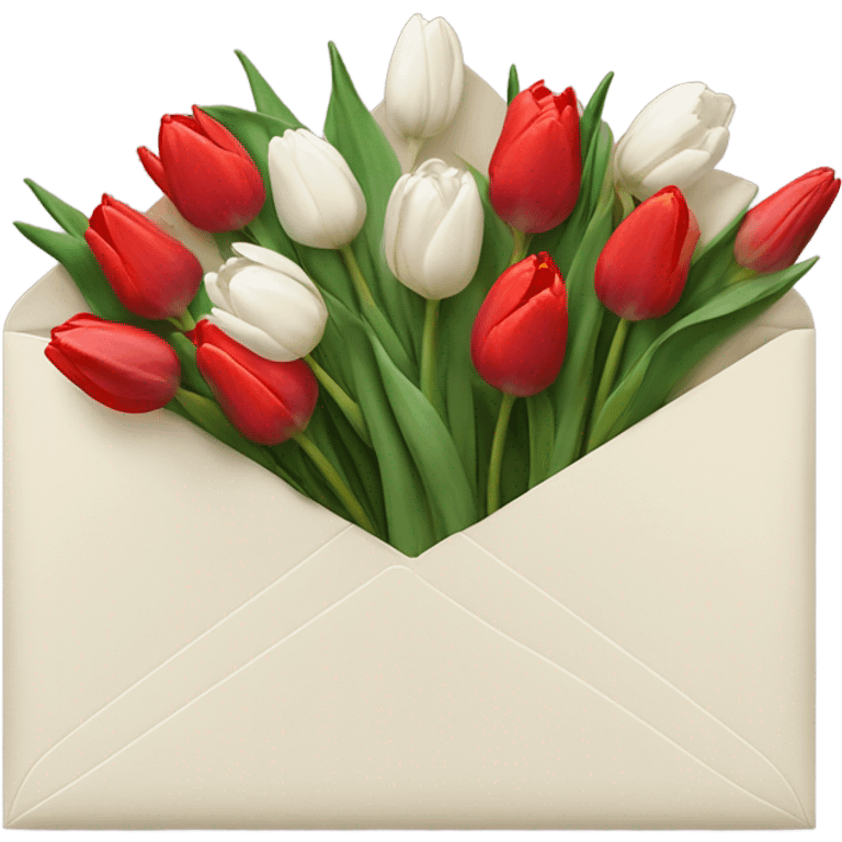 Light beige Envelope with 4 red tulips and 4 white tulips in. Just put more tulips in and make envelope colour lighter. Make envelope an off white colour. Make envelope wider emoji