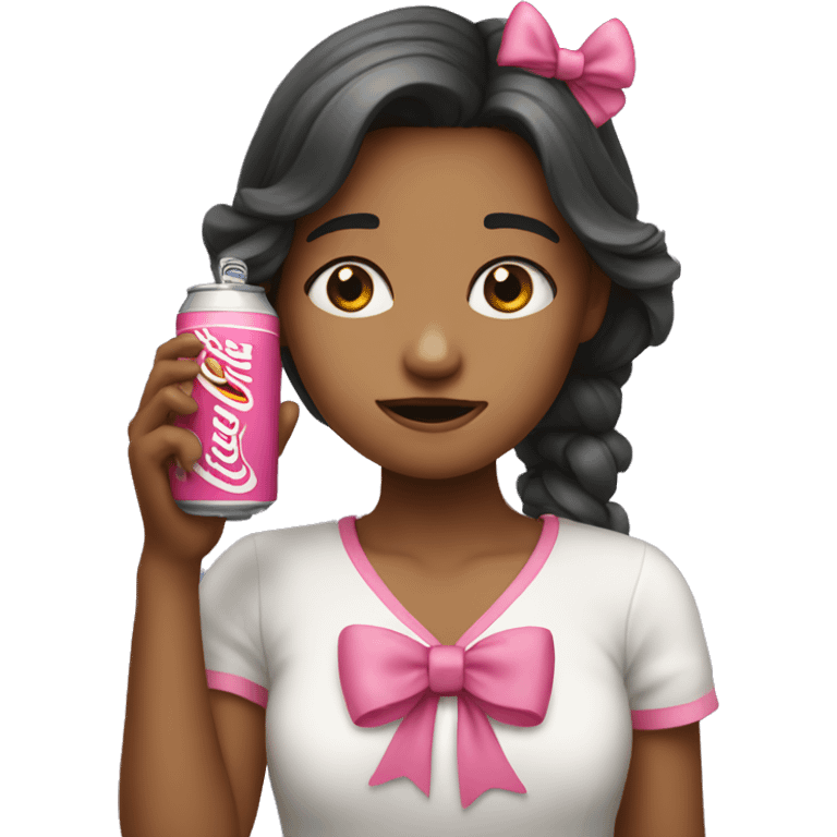 girl crying with a pink bow and holding a soda  emoji