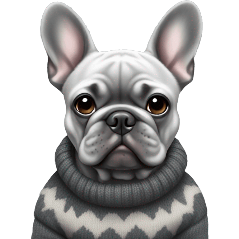 Grey French bulldog with dark grey spots with sweater emoji