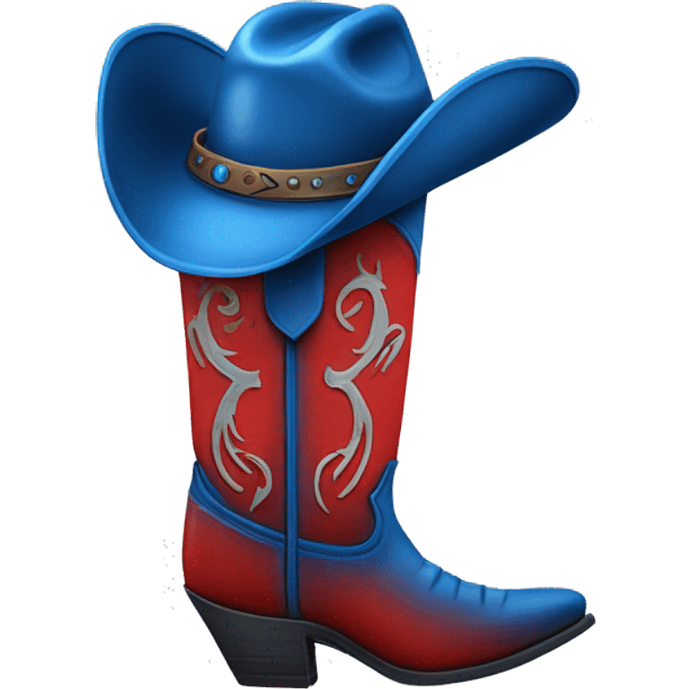 Tall blue and red cowboy boot with cowboy hat on top emoji