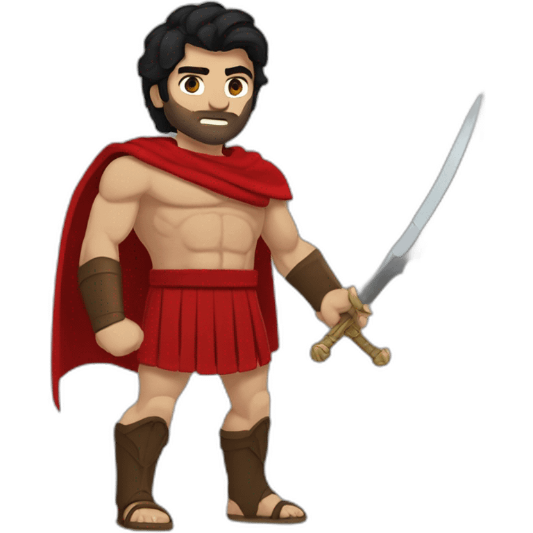 The Spartan Leonidas. Muscly physique. Wearing a red cape. Masculin. Normal face. Black hair. Blue eyes. emoji