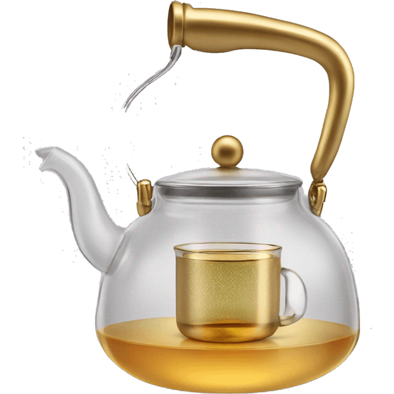 glass tea kettle with gold tea emoji