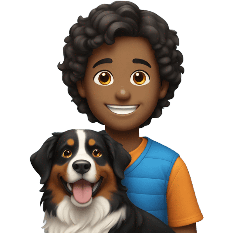 smiling boy with Bernese mountain dog emoji