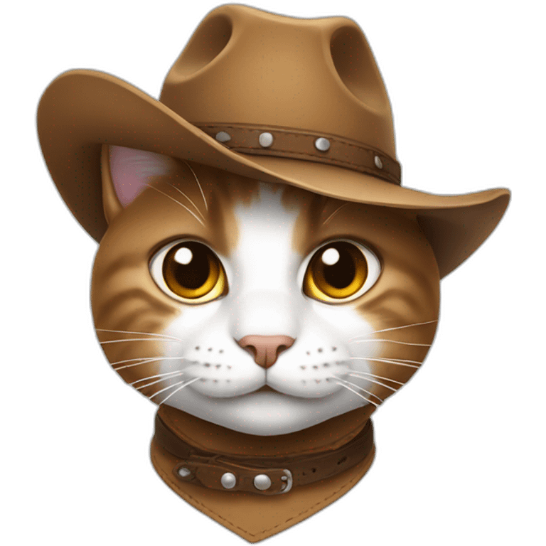 white cat wearing a brown cowboy hat emoji