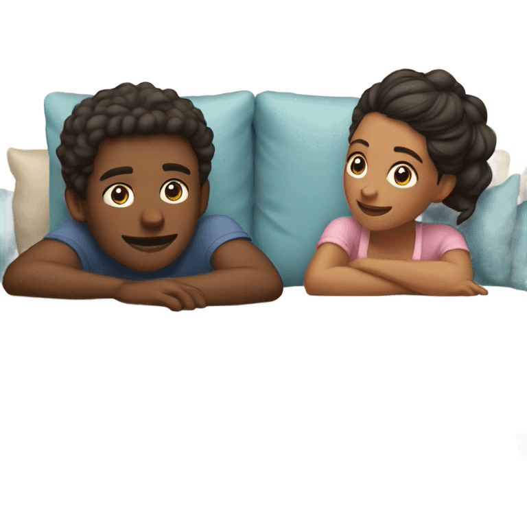 A boy and a girl in their 20s laying on a couch near each other  emoji