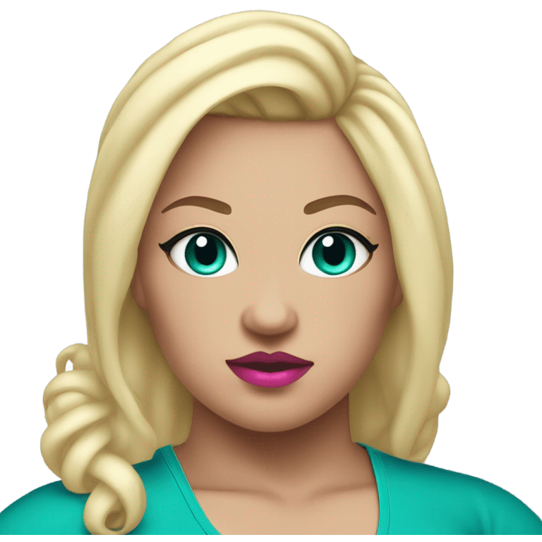 A blonde BBW female wrestler with pink lips and teal eyeliner emoji