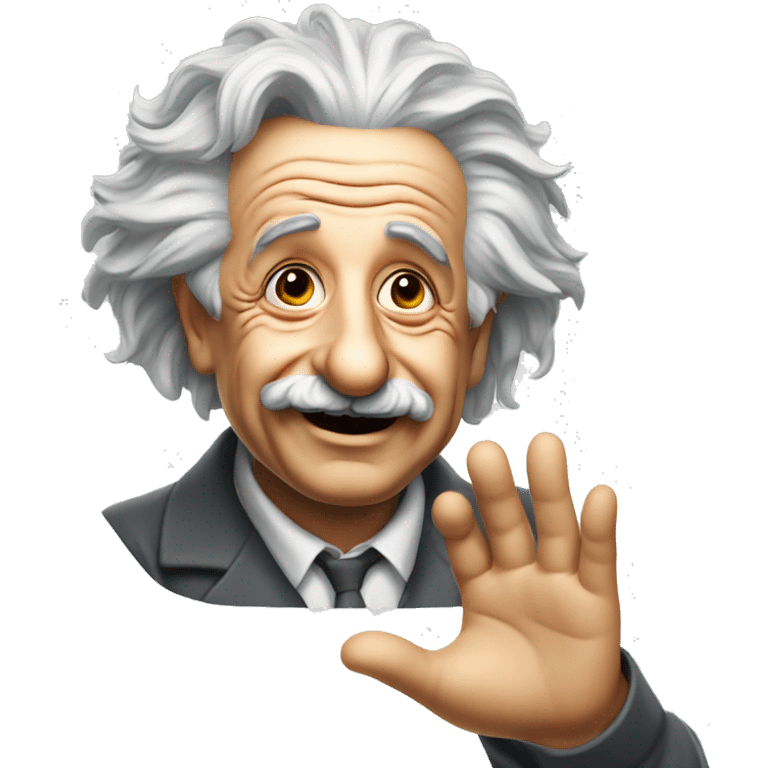 albert einstein vawes with hand and is happy emoji