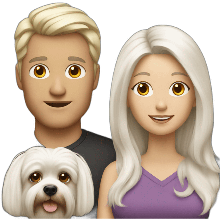 Hold Family with a White man with haire White and a White woman with long White hair and a small yorkshire terrier  dog emoji