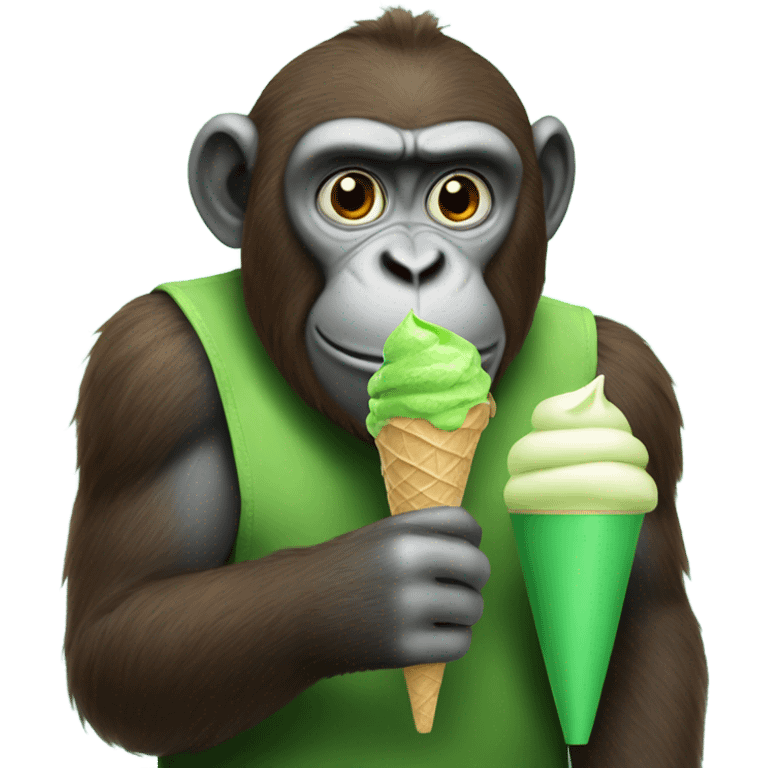 Big monkey eating green ice cream emoji