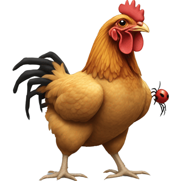 A chicken riding a spider with a suit emoji