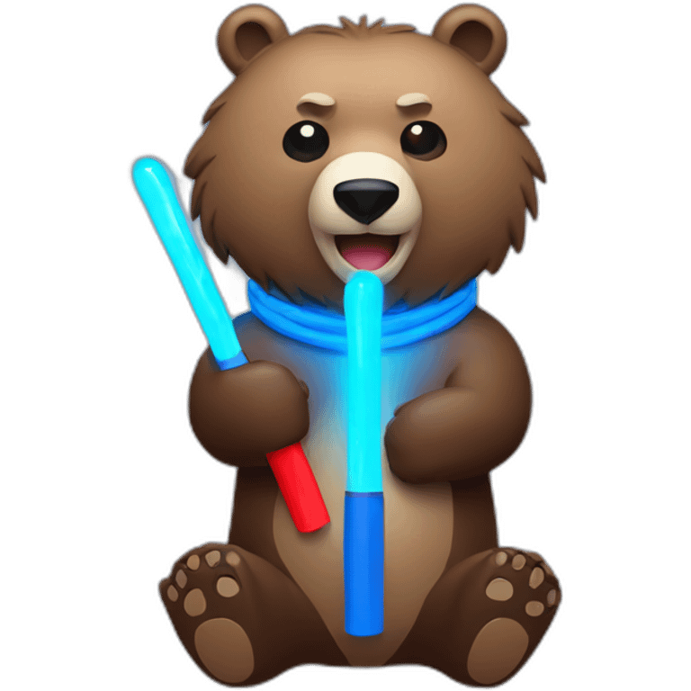 Grizzly holding 2 blue and red light sticks emoji