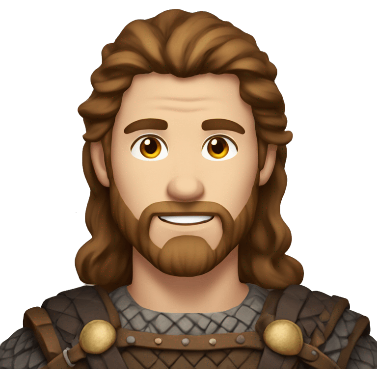 Attractive viking man with long brown hair brown eyes and stubble emoji