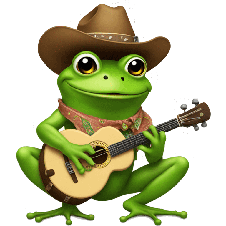 frog with a cowboy hat playing the banjo emoji