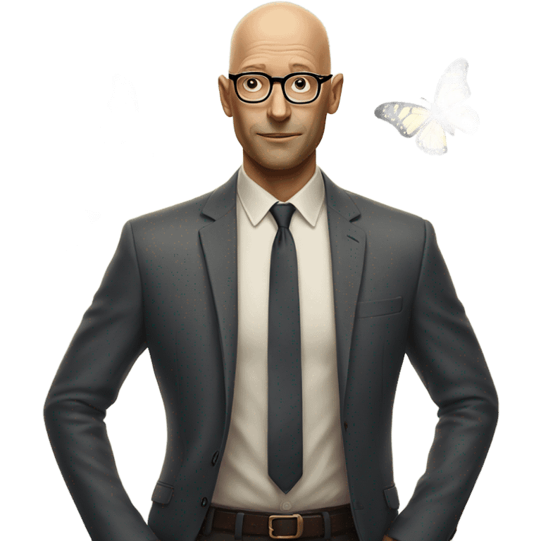 bald man with glasses portrait on a butterfly  emoji