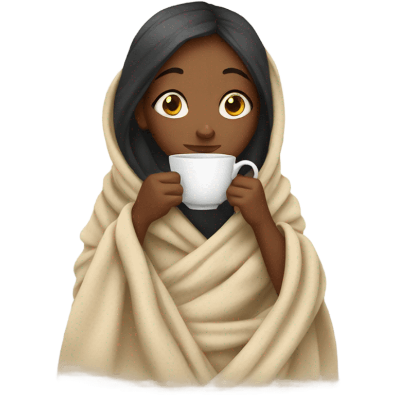 girl wrapped in blanket drinking tea emoji