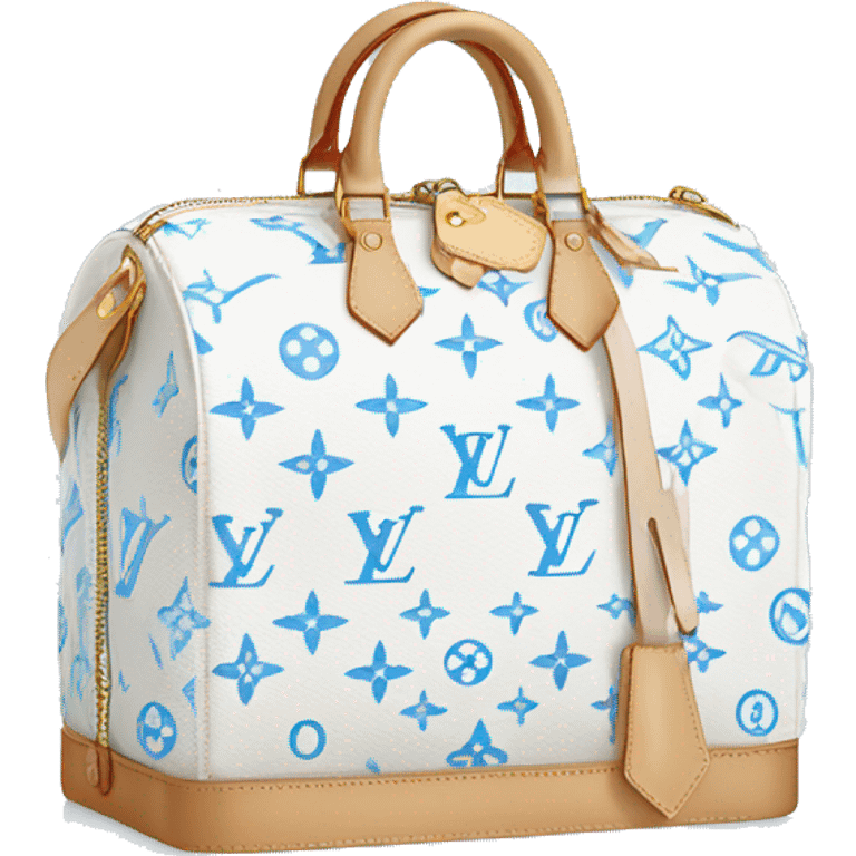 White Designer Louis Vuitton bag with baby blue monogram  emoji