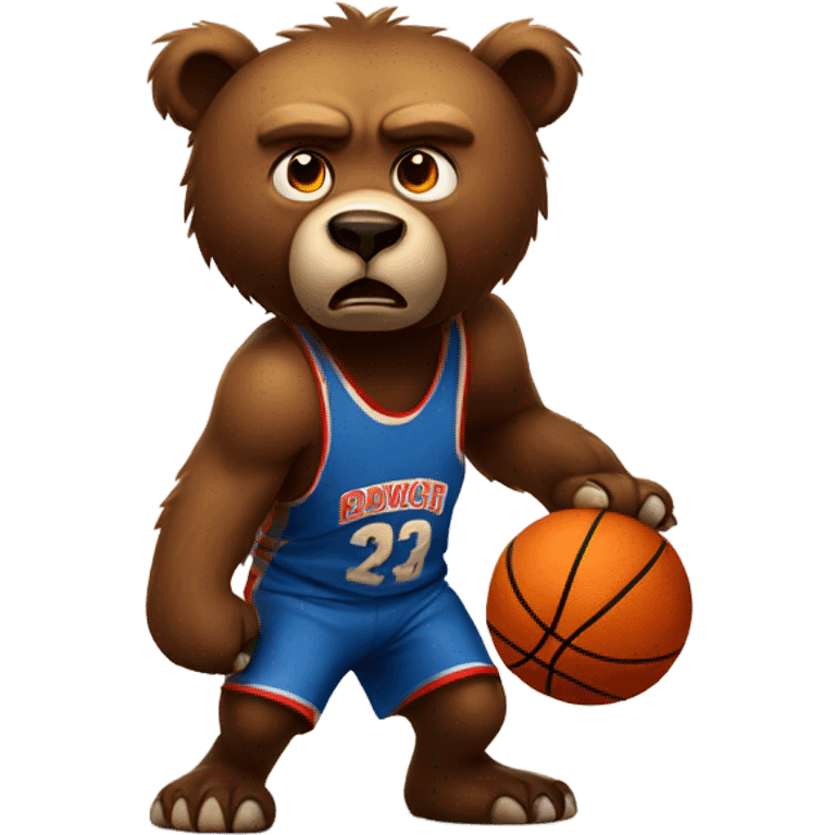 Angry Brown Bear dribbling basketball emoji