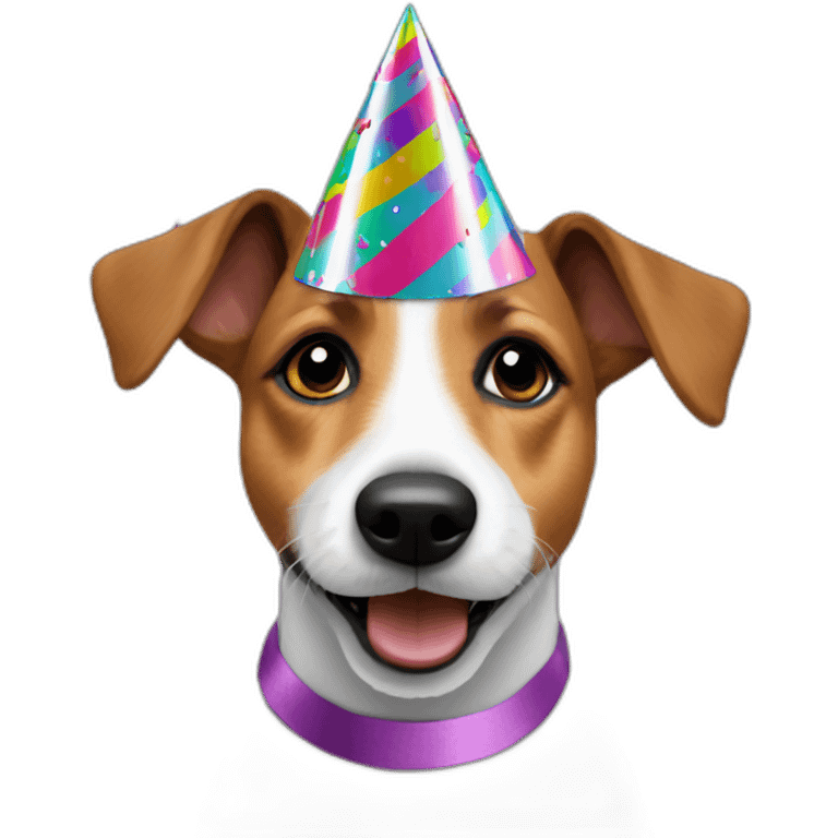 jack russel with party hat and confetti emoji