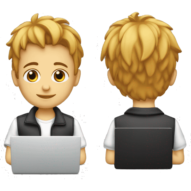 niño blanco de piel y pelo rubio con laptop emoji