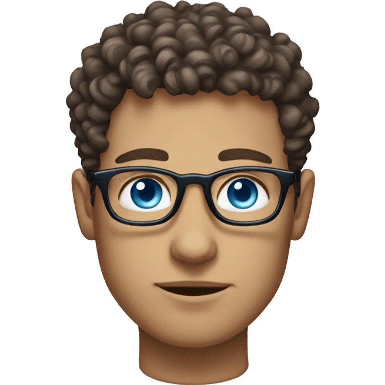 Curly, brown hair, faded sides, light blue eyes, round glasses, sharp jawline, white skin male emoji