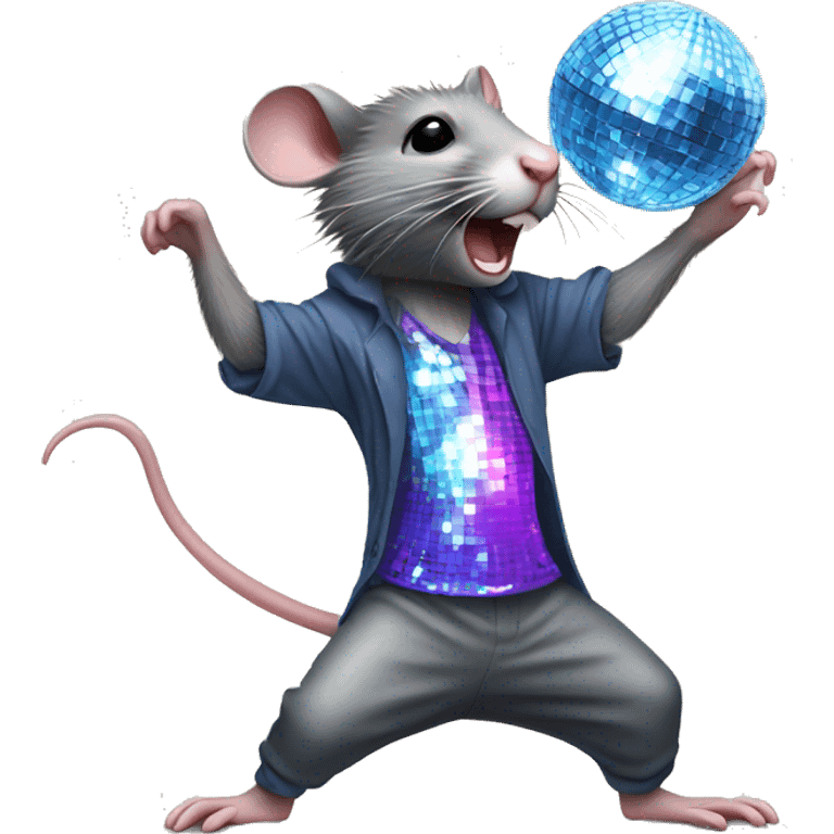 A rat dancing under a disco ball emoji