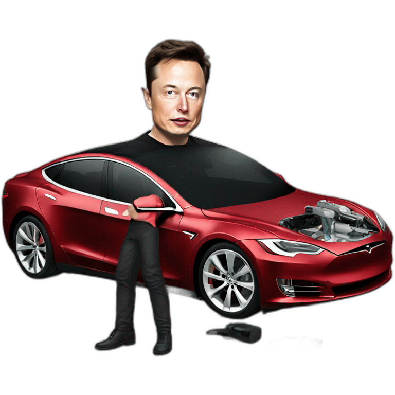 elon musk with crached tesla car emoji