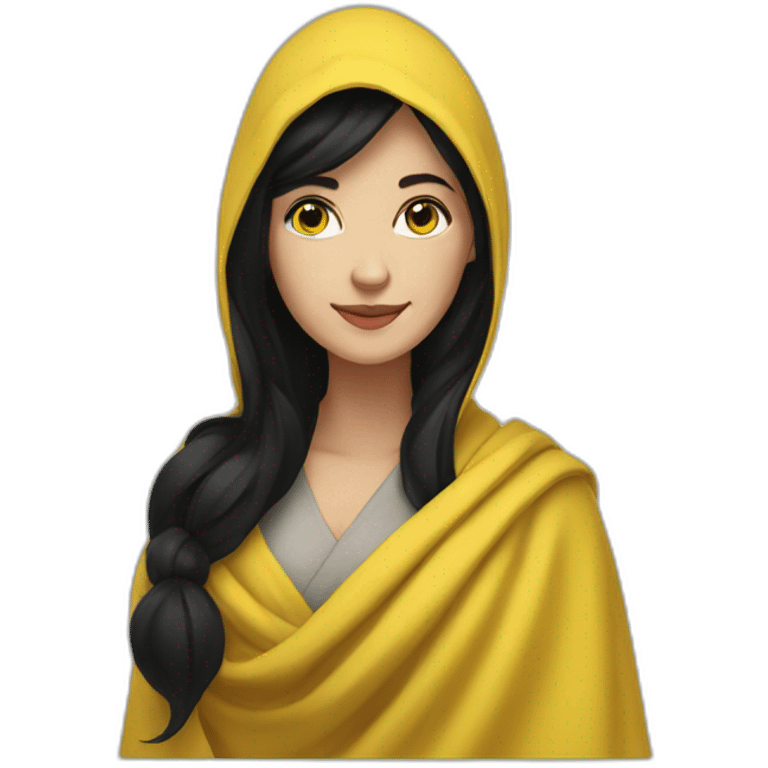 a white woman with black hair in a yellow shawl in full growth emoji