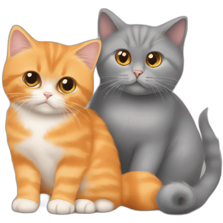 Orange persian young cat hugs the grey british shorthair cat emoji