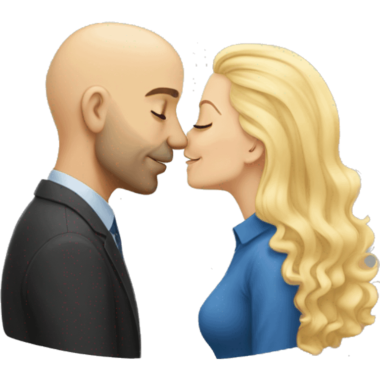 Tall bald white man kissing a blonde woman emoji