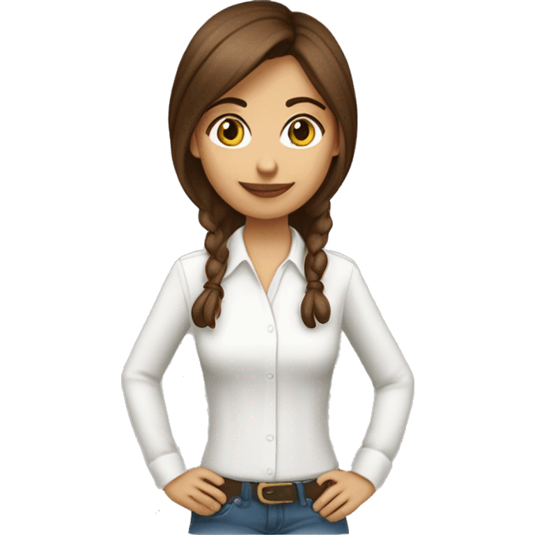 girl with brown hair and a white  shirt  that’s Latina ￼￼ emoji