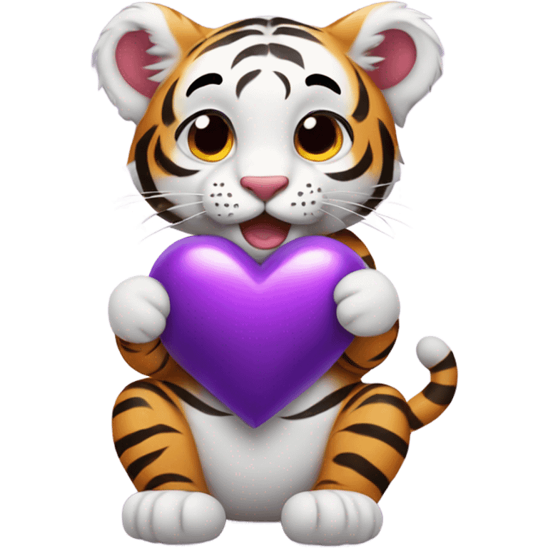 Cute tiger cub holding purple heart emoji