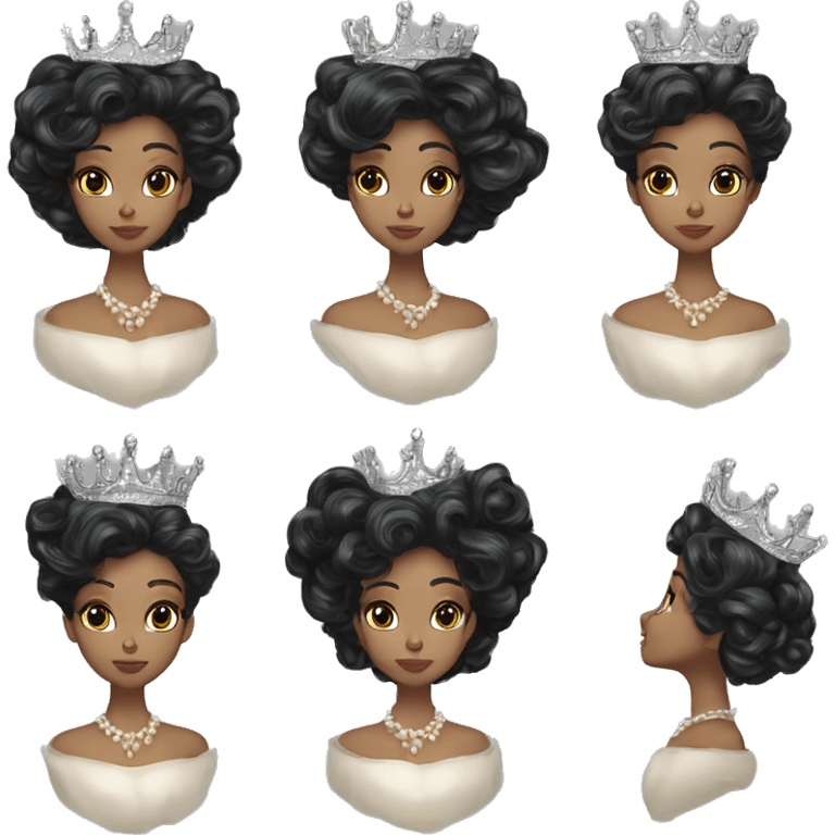 Regal pretty lady cheekbones crown vintage with very long iridescent black and silver hair wavy black hair pearl crown iridescent emoji