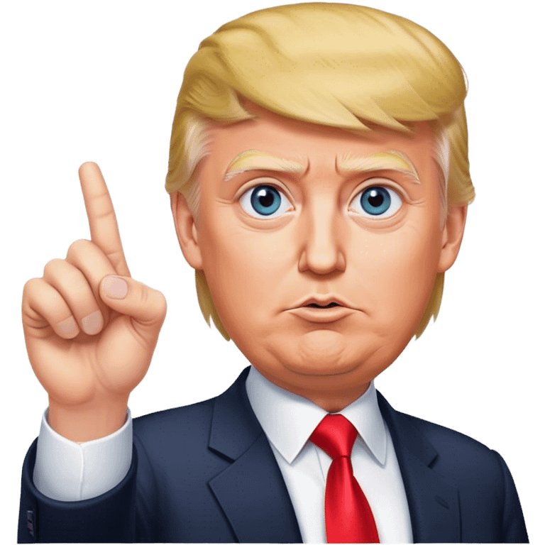 Super realistic Donald Trump pointing index finger up, realistic eyes emoji