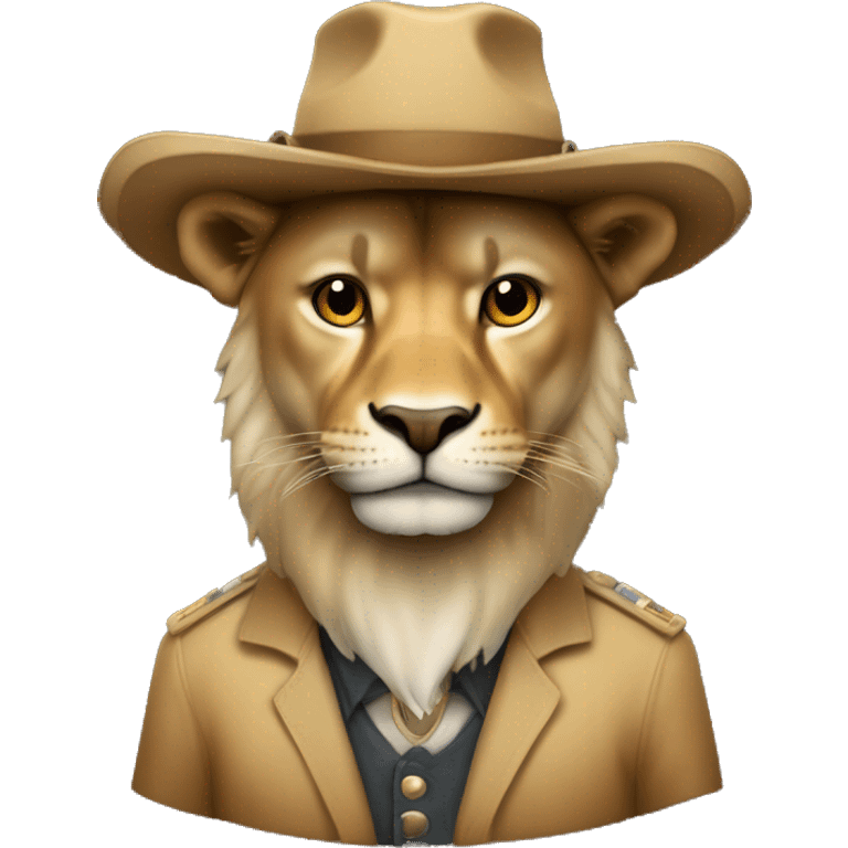 un leon con sombrero al lado de una fotocopiadora emoji