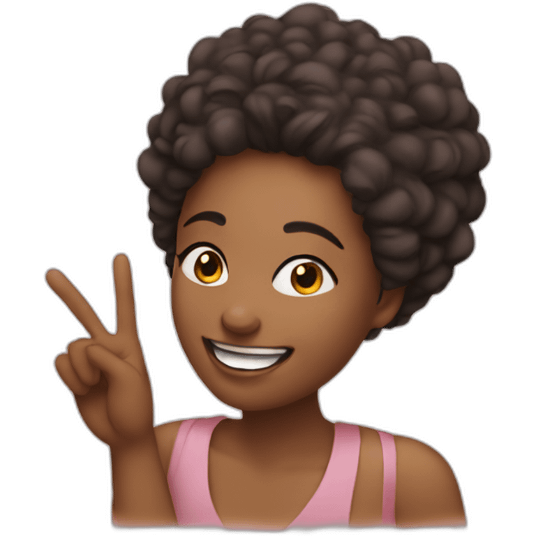 Woman smiling and doing a peace sign emoji