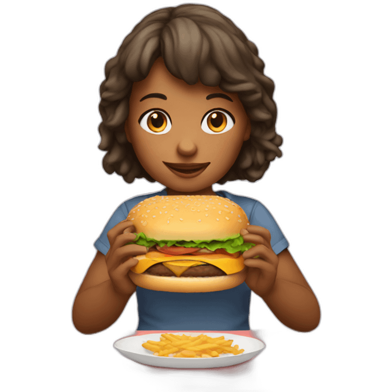 little girl eating burger emoji