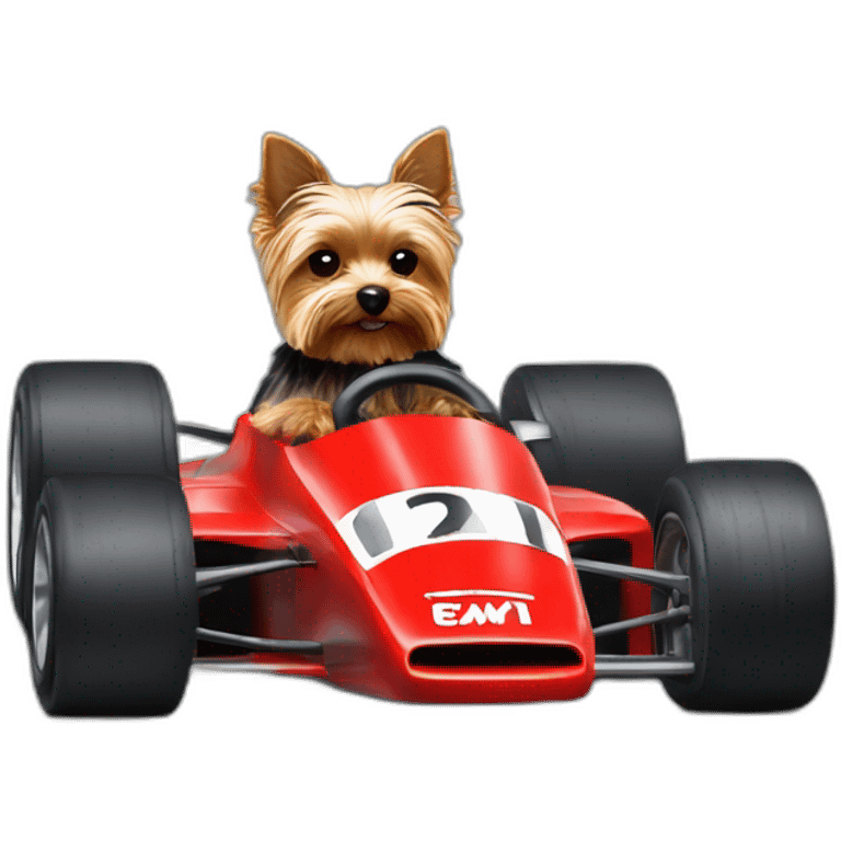 yorkie driving red f1 car emoji