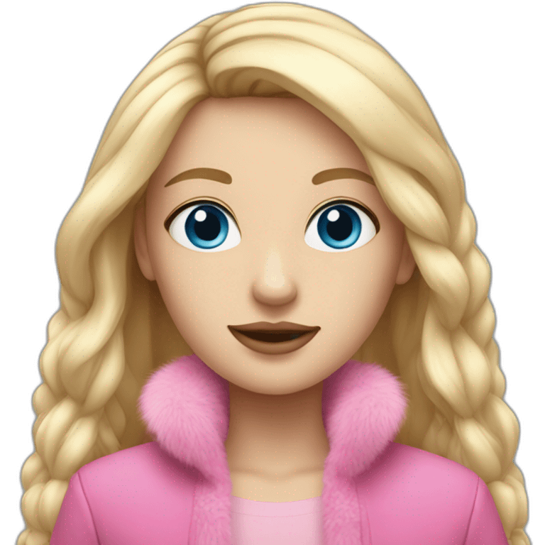 Blonde girl with straight hair with blue eyes and in pink fur emoji