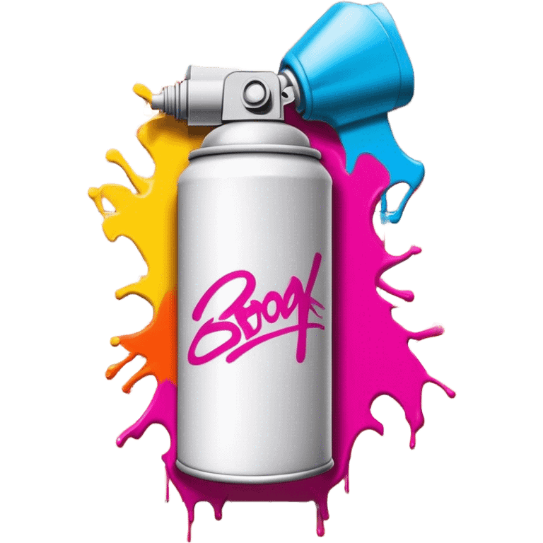 Graffiti icon, spray paint can, colorful spray paint splashes, brick wall with graffiti artwork and bold text, urban style, vibrant colors, minimalistic design, clean lines, transparent background. emoji