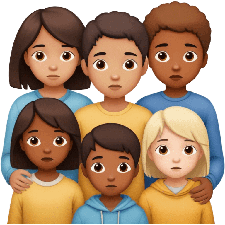 Six young siblings, living in difficult circumstances, depicted as children from different ages, each facing challenges in life. They represent poverty and struggle, with a sense of unity despite their hardships emoji