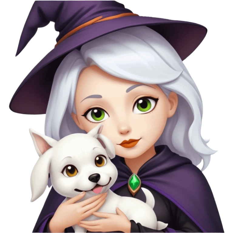 A witch with a white dog emoji