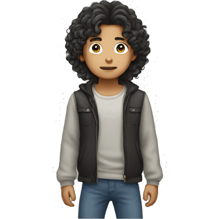 strong asian boy with long curly hair emoji