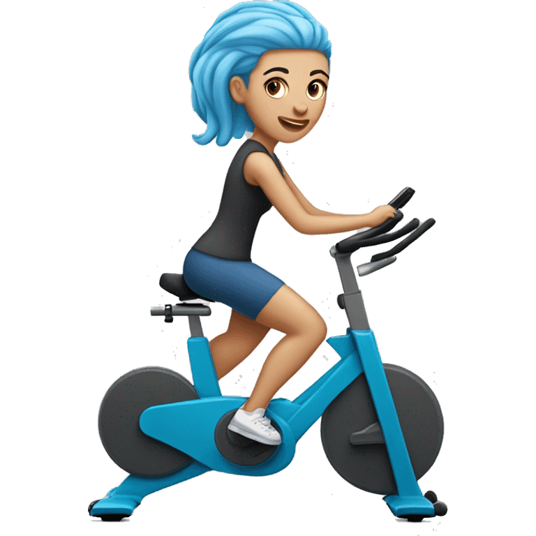 White Girl with blue hair riding stationary bike  emoji