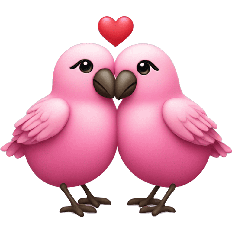 Two pink birds are hugging each other and are forming a heart shape expressing love and affection  emoji