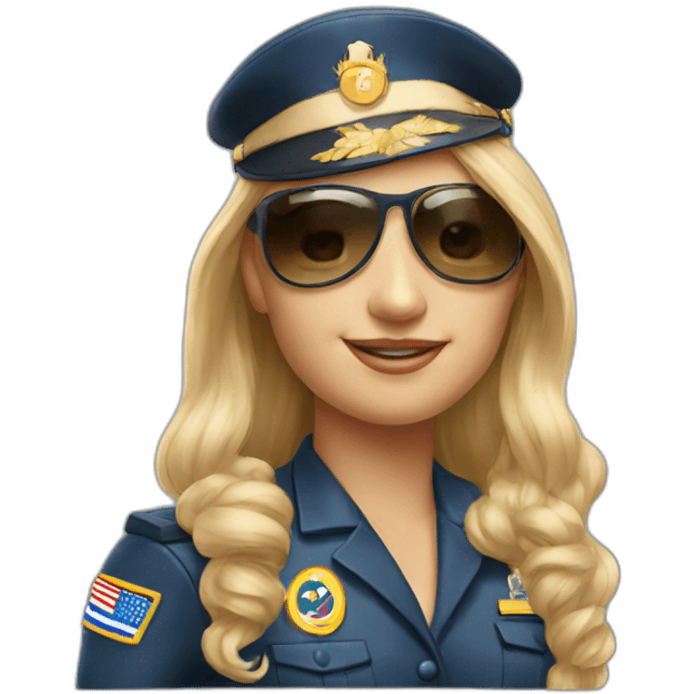 young long blonde hair female airplane Captain with sun glasses and Captain cap emoji