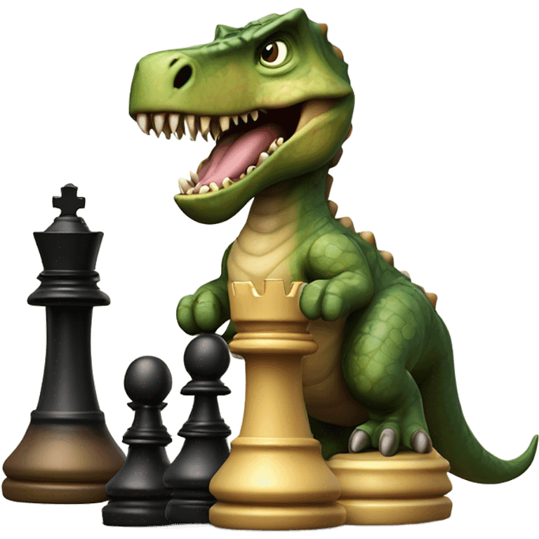 dinosaur holds a queen chess piece in its paw emoji