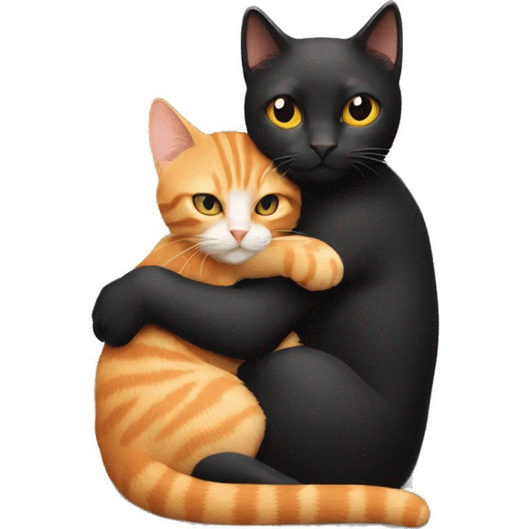 Black cat hugging a ginger cat emoji