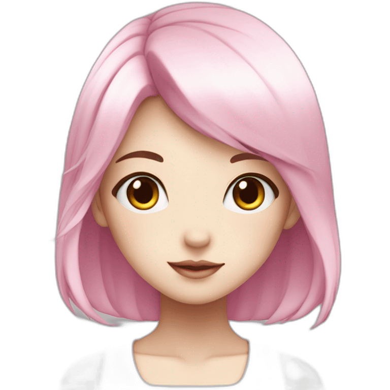 Anime girl character with white skin, pink hair and pink eyes emoji