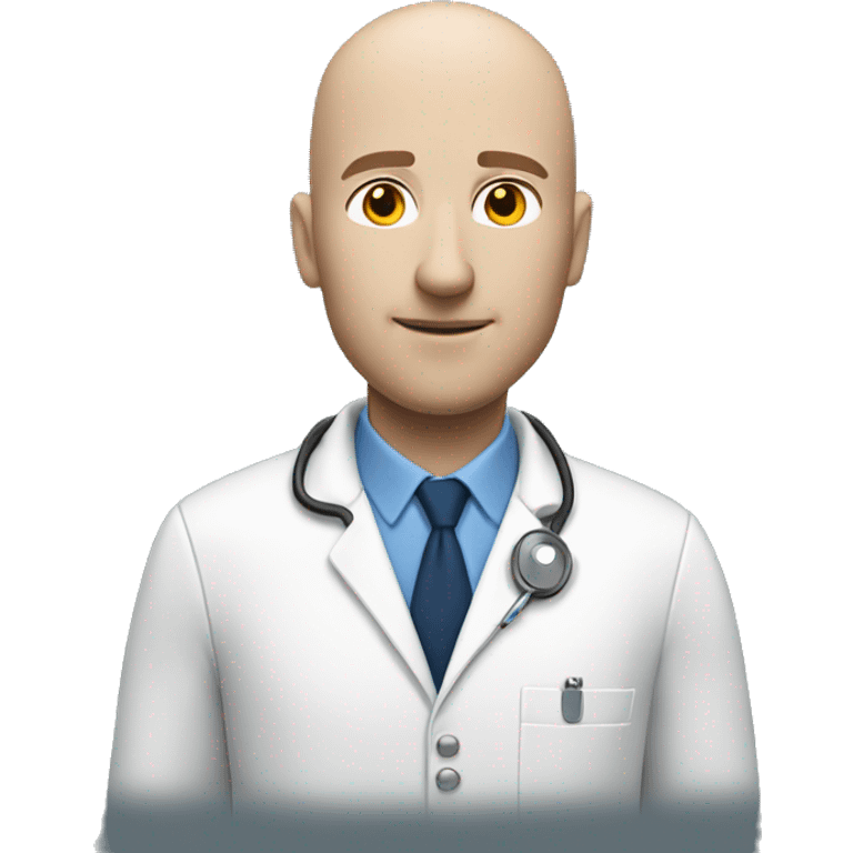 Health insurance agent with semi-bald head, white-skinned, no eyeglasses, white coat with blue polo inside emoji