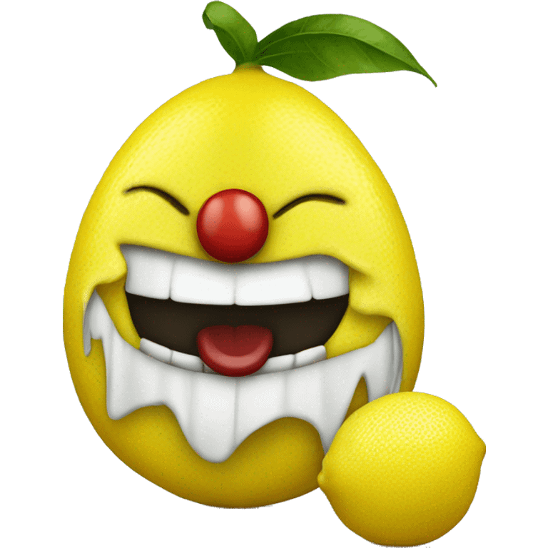 a lemon with a clown face emoji